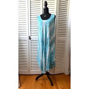 Boho Hippie Fairycore Flowy Blue and White Double Decker Sleeveless Dress OS